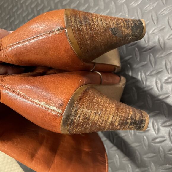 Vintage RARE 1970s Tall Leather Dingo Stacked Heel Boots Embroidered Phoenix 6.5 - Picture 8 of 12